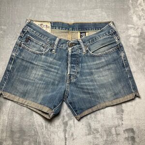 Abercrombie Fitch Denim Jean Shorts Cuffed Distressed Blue Womens‎ Size 28